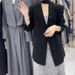 Black Suit For Autumn Fashion, Versatile And High-End, V-Neck Loose, Slimming And Elegant Coat For Women_ecoleips.com