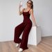 G25J090 2025 European And American High End Women's Clothing Solid Color Fashion Slightly Flared Trousers Backless Suspender Casual Jumpsuit Women's Pants_ecoleips.com