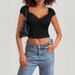 Women's V-Neck Short Sleeve T-Shirt With Ruffle Hem Detail, Slim Fit Fashion Top For Daily Wear_ecoleips.com