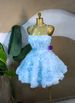 European And American Style Sweet Suspender Rose Print Bubble Mini Dress Sleeveless Strapless Waist Cinching for Women_ecoleips.com