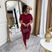 TW880 Women's Summer Fashion Sporty Two Piece Set round Neck Short Sleeve Top with High Waist Elastic Solid Color Long Pants_ecoleips.com