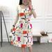 Summer New Cotton Silk Dress, Artificial Cotton, Petite Figure-flattering, Floral Print, Vacation Bohemian Mid-length_ecoleips.com