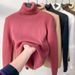 Women's High Neck Fleece Sweater - Winter Warm Tops, Thickened All-in-One Thermal Shirt For Autumn & Winter (Plum/Black/Dark Blue)_ecoleips.com