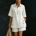Women's Clothing Cotton Linen Button Down Shirt And Shorts Set Casual Loose Two-Piece Spring Summer Store New_ecoleips.com