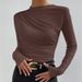 2025 Solid Color Slim Fit Bottom Sweater With Versatile Pleated Design, Long Sleeved T-shirt, Women's Top_ecoleips.com