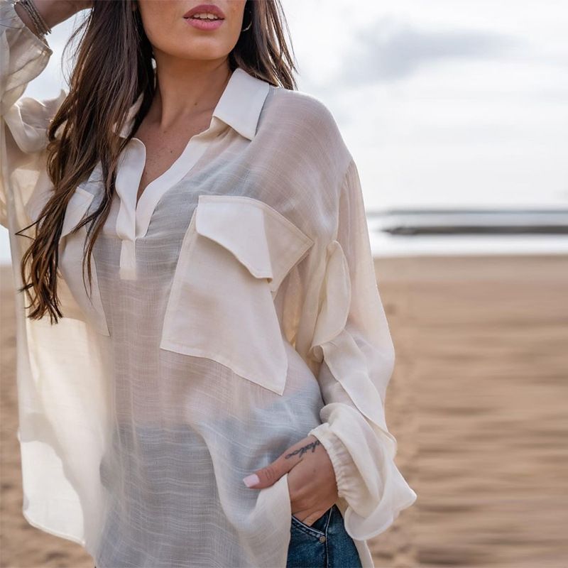 Women's Clothing Summer Fashion Casual Long Sleeved Solid Color Cotton And Linen Temperament Women's Shirt_ecoleips.com