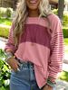 2025 Women's Spring And Autumn New Style Pullover Round Neck Casual Striped Contrasting Long Sleeved T-shirt For Women_ecoleips.com