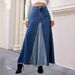 Summer New Women's Large Skirt Patchwork Denim A-Line Long Skirt With Frayed Edges Style Clothing_ecoleips.com