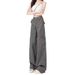 2024 Women's Retro High-Waisted Straight-Leg Cargo Pants Cement Gray American Style Wide Leg Curvy Elegant New_ecoleips.com