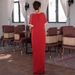 Red Embroidered Halter Neck Dress With Tassel Details & High Slit - Elegant Evening Gown_ecoleips.com