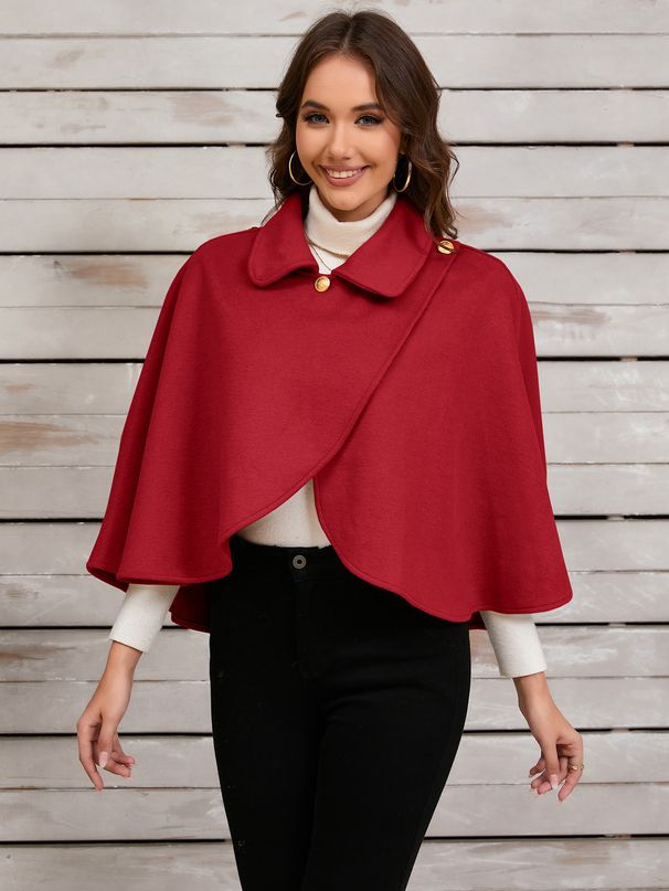 "Chic Wool Cape Shawl Coat For Women – Versatile Winter & Autumn Outerwear, Oversized Fit, European Style, Khaki/Red/Black"_ecoleips.com