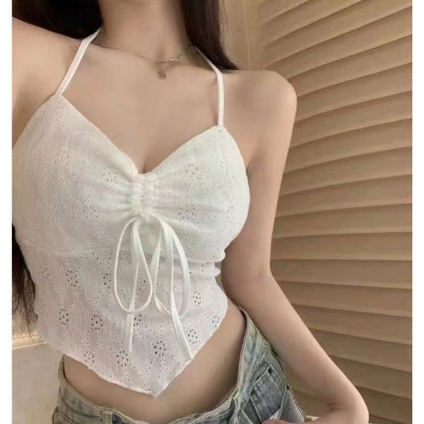 ng2510292 9064 Sexy Backless Slim Fit Hot Girl Halter Neck Ruched Tie Small Camisole Top For Women_ecoleips.com