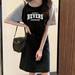 Summer European And American Style Trendy Simple Letter Print Loose Summer Short-sleeved Maternity Dress_ecoleips.com