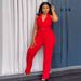 Women's Clothing Halter Neck Backless V Neck Button Down Waist Wide Leg Jumpsuit_ecoleips.com