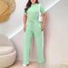Women’s Clothing Striped Stitching Elastic Waist Solid Color Suit_ecoleips.com