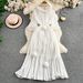 Women's Elegant 3D Floral Pleated Dress - Slim Fit Mid-Sleeve With Waist-Defining Design, Flowy Over-the-Knee Skirt For Summer_ecoleips.com