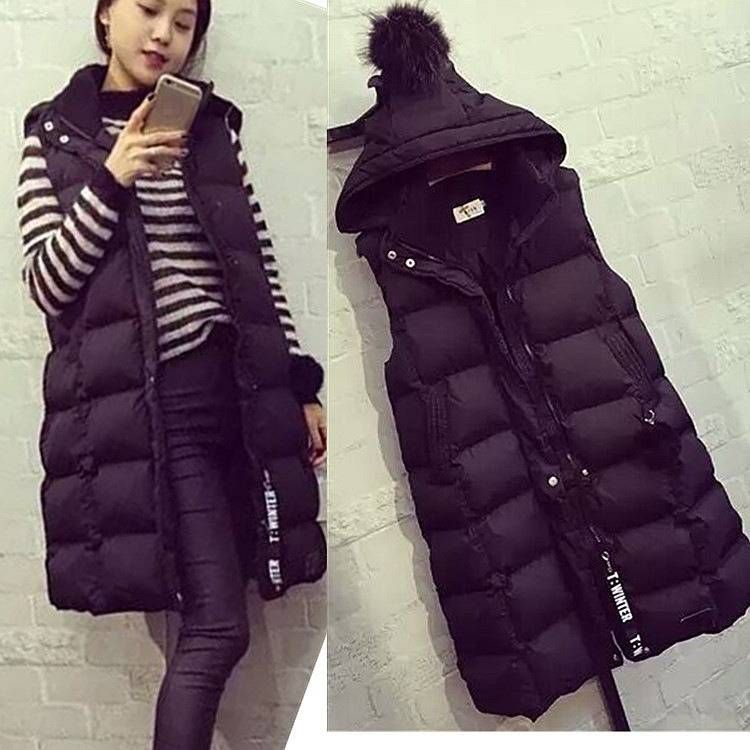 Women's Long Sleeveless Vest With Hooded Design, Lightweight Polyester Puffer Jacket, Oversized Loose Fit, Plus Size Available, Casual Streetwear_ecoleips.com
