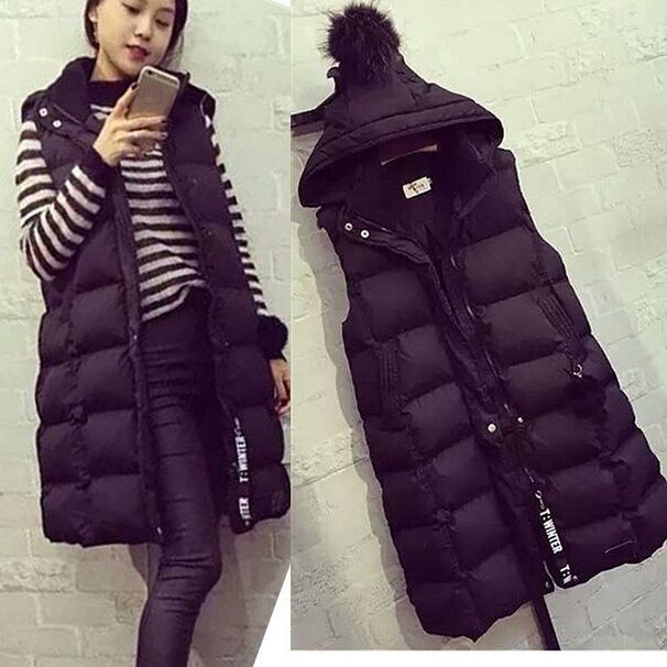Women's Long Sleeveless Vest With Hooded Design, Lightweight Polyester Puffer Jacket, Oversized Loose Fit, Plus Size Available, Casual Streetwear_ecoleips.com
