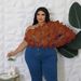 Plus Size Elegant Off-Shoulder Blouse With Ruffled Hem, Stylish Short Top Casual & Chic Long Sleeve Shirt (0XL-5XL, White/Black/Deep Brown)_ecoleips.com