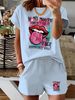 Women’s 2 Piece Outfit Set – Oversized Graphic T-Shirt And Biker Shorts Matching Set, Casual Summer Lounge Tracksuit For Daily Wear-344_ecoleips.com