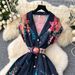 Women's Dress Summer Style Celebrity Temperament Waist Single Breasted Lapel Printed Medium Length_ecoleips.com