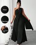 Curvy Women Solid Pleated Asymmetric One Shoulder Jumpsuit, Chic Spring Summer Wedding Party Outfit_ecoleips.com