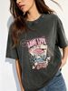 Long Live Cowgirls Western Poker Cactus Graphic Acid Wash Washed Oversized T Shirt Women Crew Neck Short Sleeve Loose Vintage Country Casual Tee_ecoleips.com