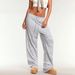 Women's Striped Loose Low Waisted Wide Leg Floor Length Pants Style Soft Breathable Sleepwear_ecoleips.com