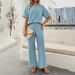 Women's Clothing Spring And Summer Temperament Leisure Solid Color Knitted Short Sleeved Trousers Suit_ecoleips.com