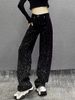 Women's Clothing High-Waisted Slimming Rhinestone Jeans Wide Leg Floor-Length Pants Loose Fit Versatile Straight Leg For Women Spring/Autumn_ecoleips.com
