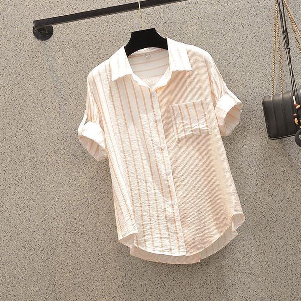 Women's Clothing Slightly Fat And Thin Striped Tops Large Size All Match Fat Girl Age Reducing Shirt_ecoleips.com