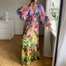 Women's Clothing Printed Gradient Dress Ruffle V Neck Sexy Slim Dress_ecoleips.com