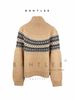 girl Autumn Winter British Basulan Wool Fair Isle Style Color-Block Chimney Collar Knitted Slightly Loose Thickened Sweater_ecoleips.com