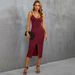 2026 European And American Women' Fahion New Hot Sexy Slit V-neck Slim Fit Bodycon Vacation Party Spaghetti Strap_ecoleips.com