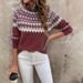 "Nordic Fair Isle Knit Sweater – Women's Thick Acrylic Winter Pullover (Navy/Red/Gray, S-5XL, Snowflake & Reindeer Jacquard)"_ecoleips.com
