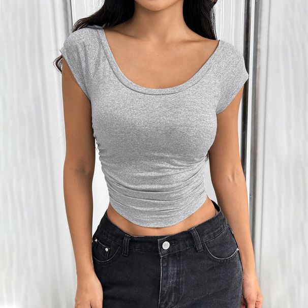 Voya Women's Hot Selling Simple Design T-shirt With Versatile Summer Temperament, Slim Fit Short Bottom Top_ecoleips.com