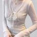 French-style Lace-up Bow V-neck Long-sleeve Women's T-shirt, 2026 Summer New Slim-fit Exquisite Lace Top_ecoleips.com
