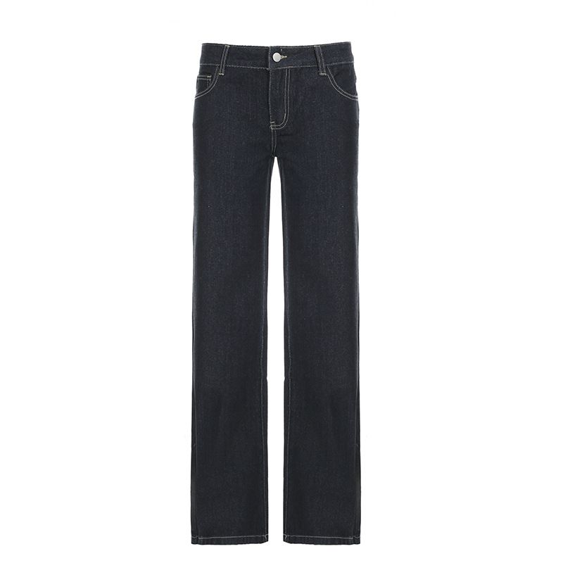 Retro Style Slim Fit Flared Jeans Low Rise Distressed Denim With Letter Embroidery For Women Versatile Commuter Trousers_ecoleips.com
