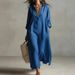 Women's Solid Color Lapel Long Sleeve Shirt Dress Cotton Linen Spring/Summer Lazy Style Fashion_ecoleips.com