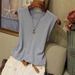 Summer New Women's Oversized Vest Round Neck Sleeveless Ice Silk Top Thin Solid Color Knitwear_ecoleips.com