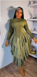 Women's Clothing Plus Size Clothes High Neck Long Sleeve Slimming Cake Skirt Plus Size Designer Clothing Summer Thin Polyester Beach Style Casual_ecoleips.com