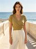 Skin-Friendly Loose Breathable V Neck Knit Short Sleeve Top_ecoleips.com