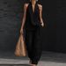 Women's Sleeveless Halter Shoulder Set Loose Summer Casual Wide Leg Pants Two Piece Trendy Fashion_ecoleips.com