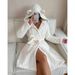 Aria Basics Cross-Border Coral Fleece Hooded Nightgown For Women, Autumn Winter New European And American Style, High-End Fluffy_ecoleips.com