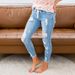 Women's Clothing High Waist Ripped Elastic Waist Jeans_ecoleips.com