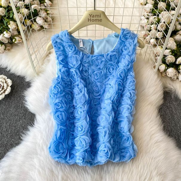 Women's Sleeveless Vest Premium 3D Rose Pattern French Chic Summer Style Sweet And Youthful Design for 2025_ecoleips.com