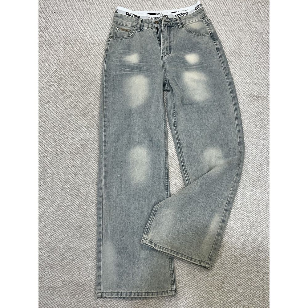 Vintage Light Blue Distressed Patchwork Jeans High Waist Loose Wide-Leg Classic Denim Retro Style Women's Pants S-XL_ecoleips.com