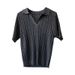 Yanshuang Cable Knit Polo Shirt Sleeve T-Shirt For Women Autumn Regular Shoulder V-Neck Slim Fit Short Top P518_ecoleips.com