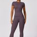 Women's Clothing T Shirt Quick Drying Yoga Fitness Clothes Outdoor Running Sports Round Neck Tight Slim Short Sleeve Trousers Suit_ecoleips.com