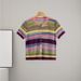 Women's Clothing Summer Rainbow Striped Round Neck Button Short Sleeve Knitted Cardigan Slim Fit Short Versatile Shirt Top_ecoleips.com
